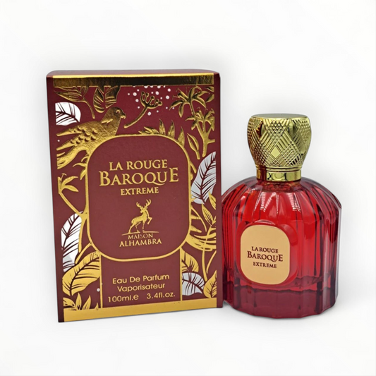 La Rouge Baroque Extreme is unisex fragrance artfully blends floral, spicy, and woody notes to create a scent that embodies sophistication and timeless elegance.